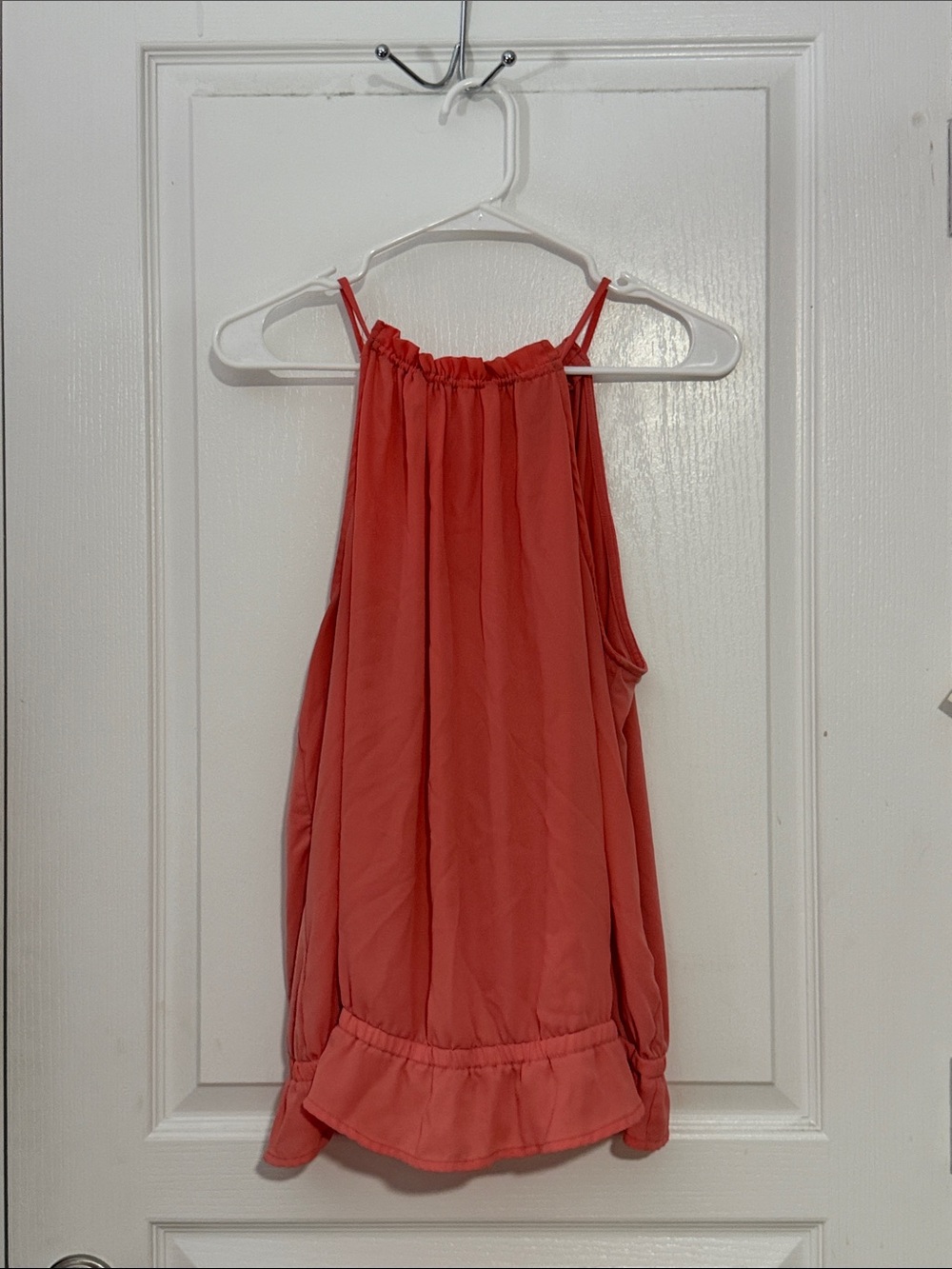 Girls Coral Halter Ruffle-Hem Dress